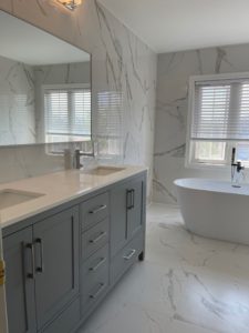 vanity and freestanding tub