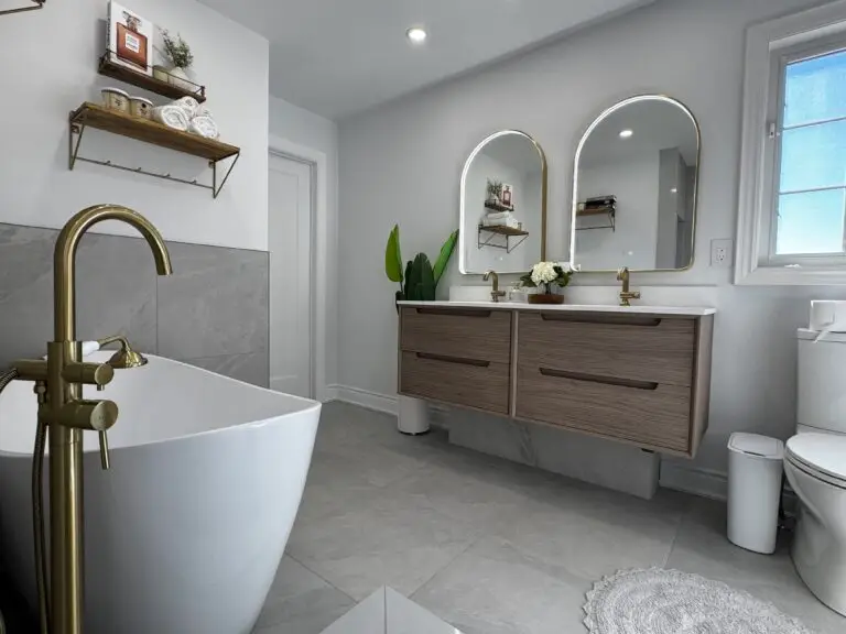Custom vanity and lighting in an Any Bathroom renovation
