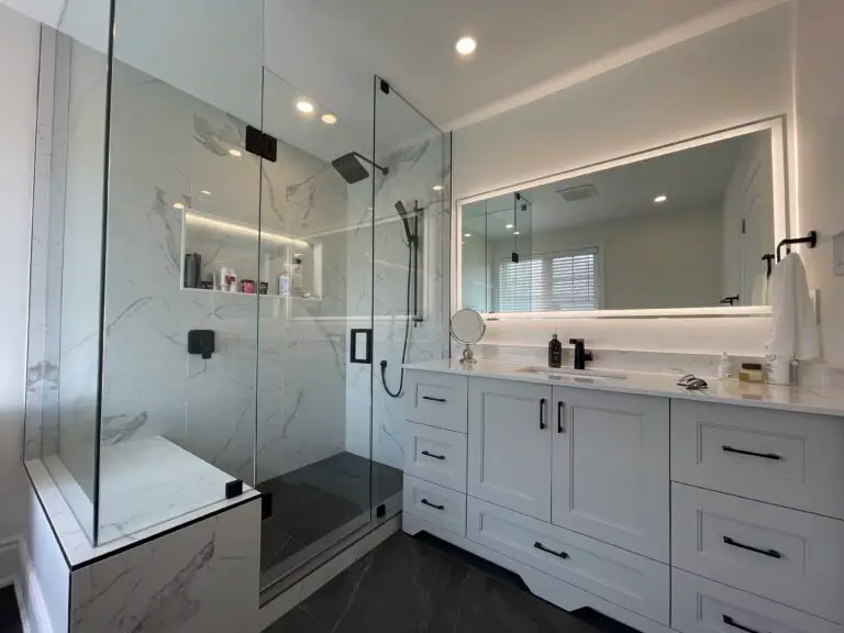 Bathroom renovation featuring large-format wall tile