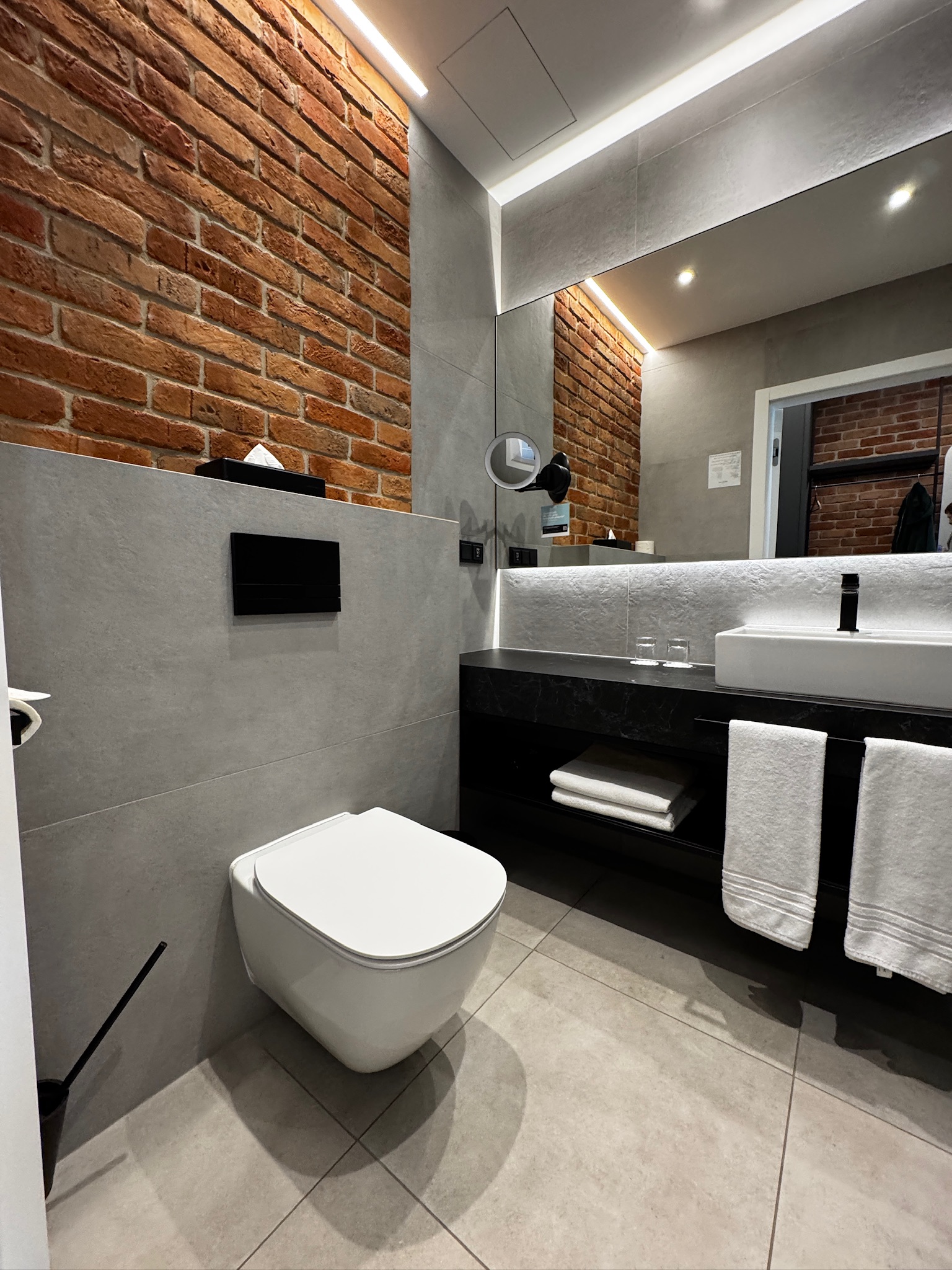 Exposed-Brick Bathroom — completed Any Bathroom project