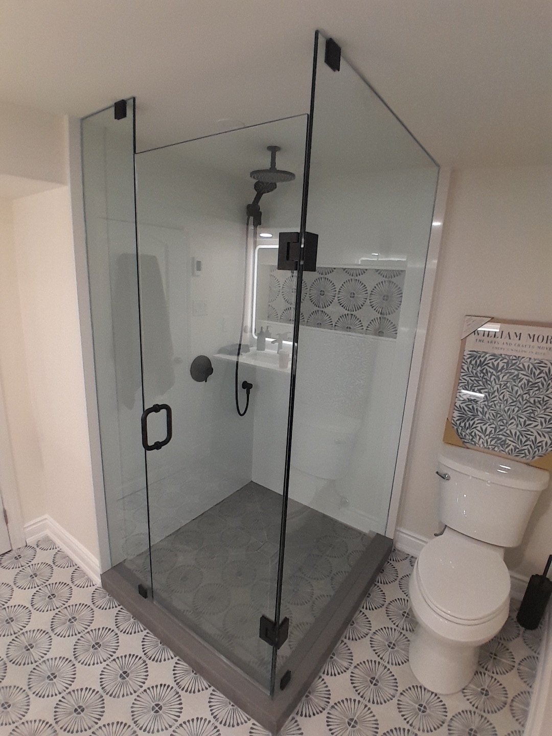 Glass Shower & Patterned Tile — completed Any Bathroom project